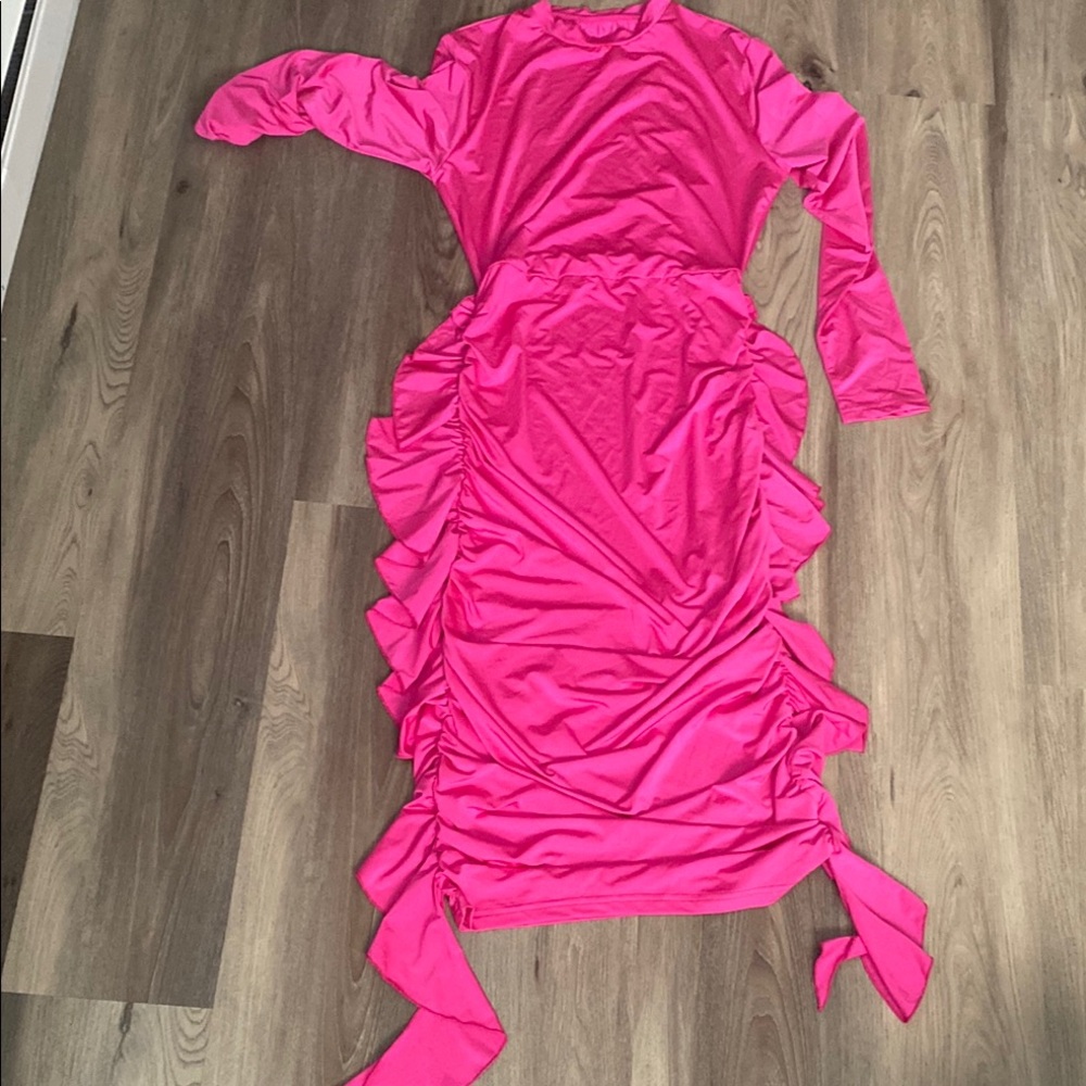 SHEIN Vibrant Pink Long Sleeve Dress